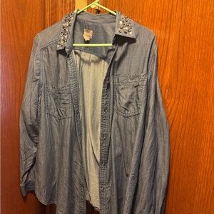 Chico’s denim shirt with rhinestone embellishments size 2 EUC